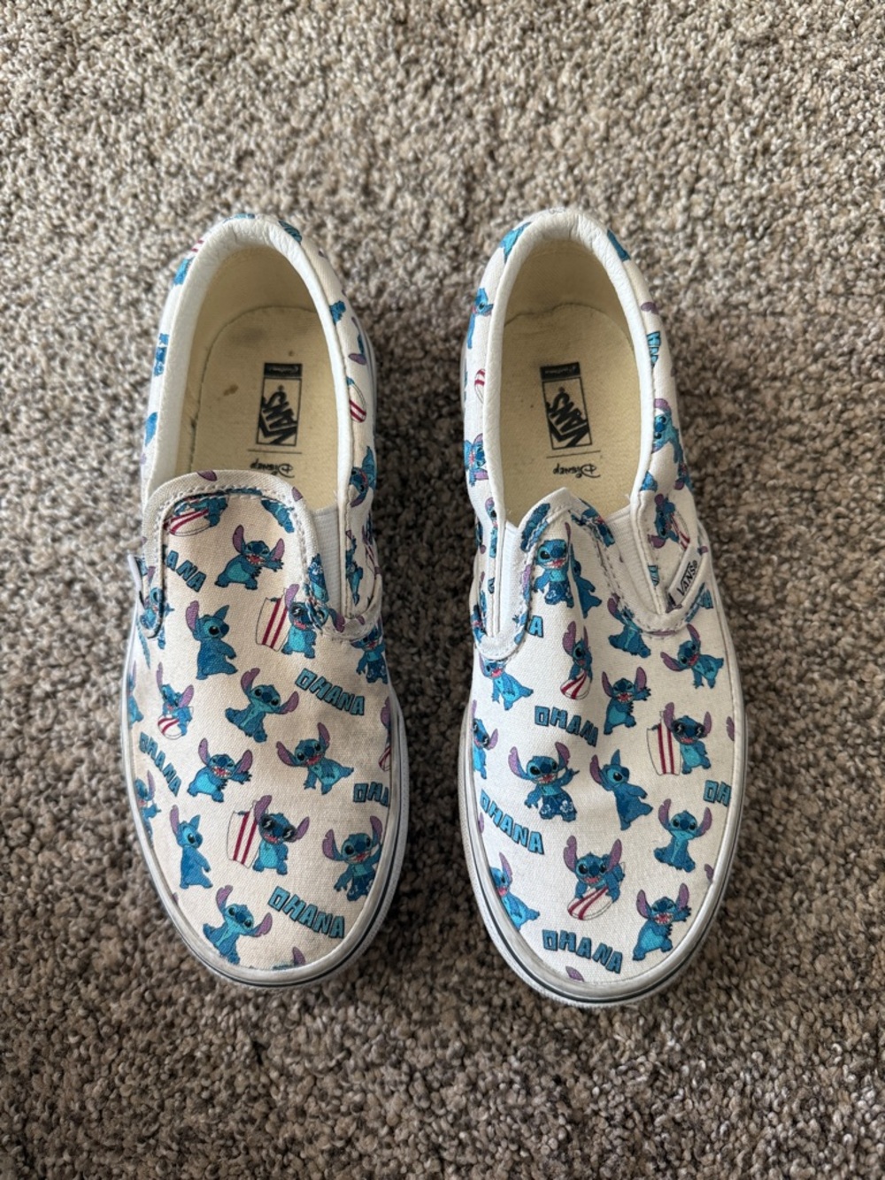 Vans Kids Slip-On Sneakers in White with Blue and Purple Stitch Print
